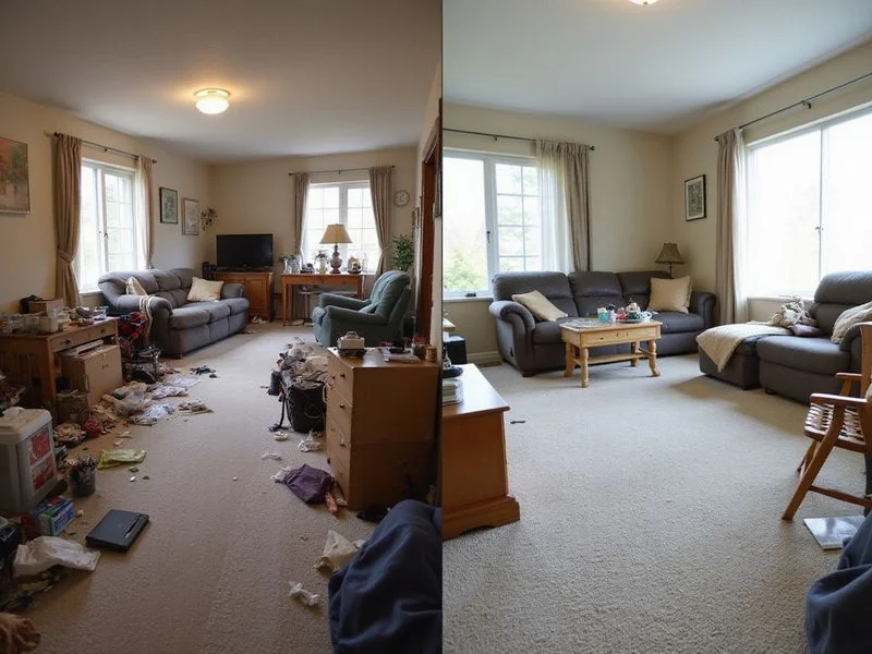 Living room restored to safe condition after professional hoarding cleanup