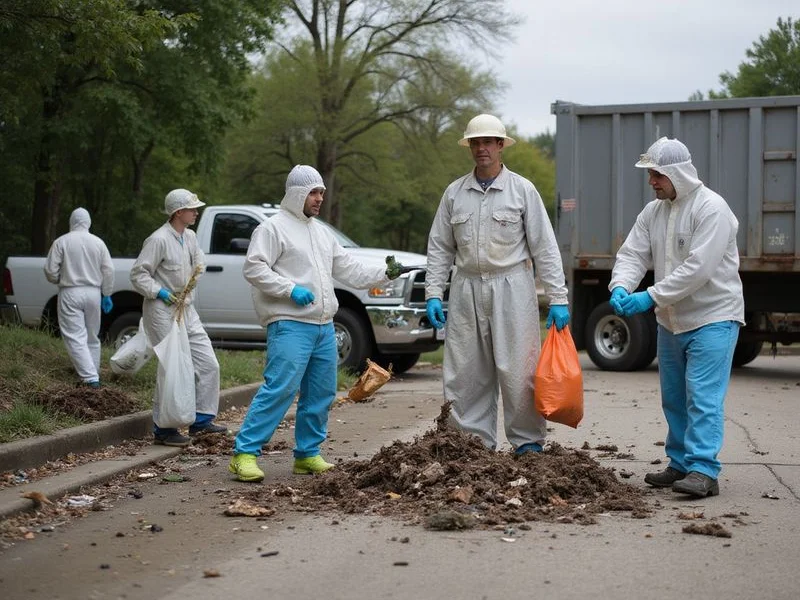 Environmental cleanup team removing hazardous waste from outdoor site
